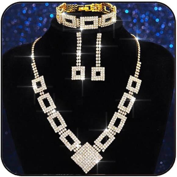 Rhinestones Bridal Wedding Jewelry Sets Crystal Necklace and Earrings set - Picture 1 of 4